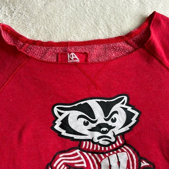Vintage WISCONSIN Bucky BADGERS Red distressed Sweatshirt drop shoulder sz large - Picture 3 of 6